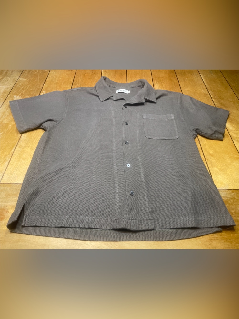 FRAME Waffle Textured Shirt Size Medium Thick Cotton Color Dark Sage Resort